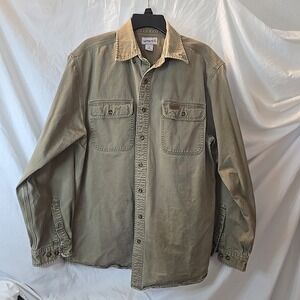 CARHARTT Canvas Long Sleeve Work Shirt S09 MRH Brown Men's Button Up Sz L Tall